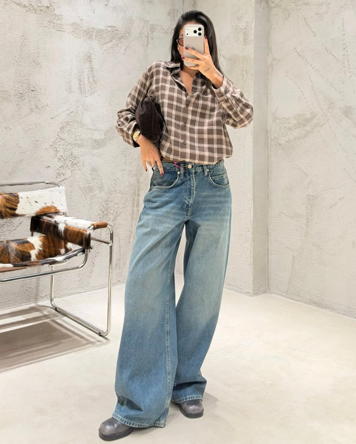 Vintage Blue Washed Baggy Jeans | جينز كاحت بقصة باغي واسعة وستايل فينتاج