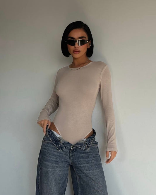 Nude Long Sleeve Bodysuit | بودي سوت نود بأكمام طويلة