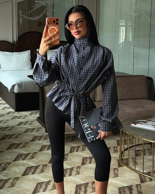 Elegant Plaid Shirt| قميص كاروهات بربطة خصر