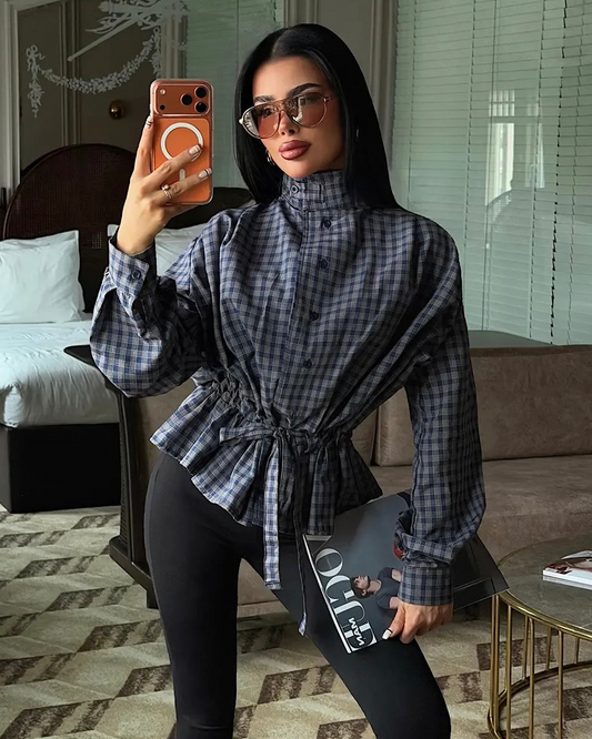 Elegant Plaid Shirt | قميص كاروهات بربطة خصر