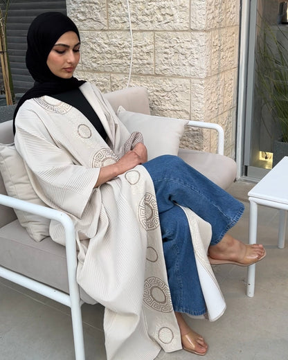 Light Beige Kaftan with Shiny Embroidery | قفطان بيج بتطريز لامع