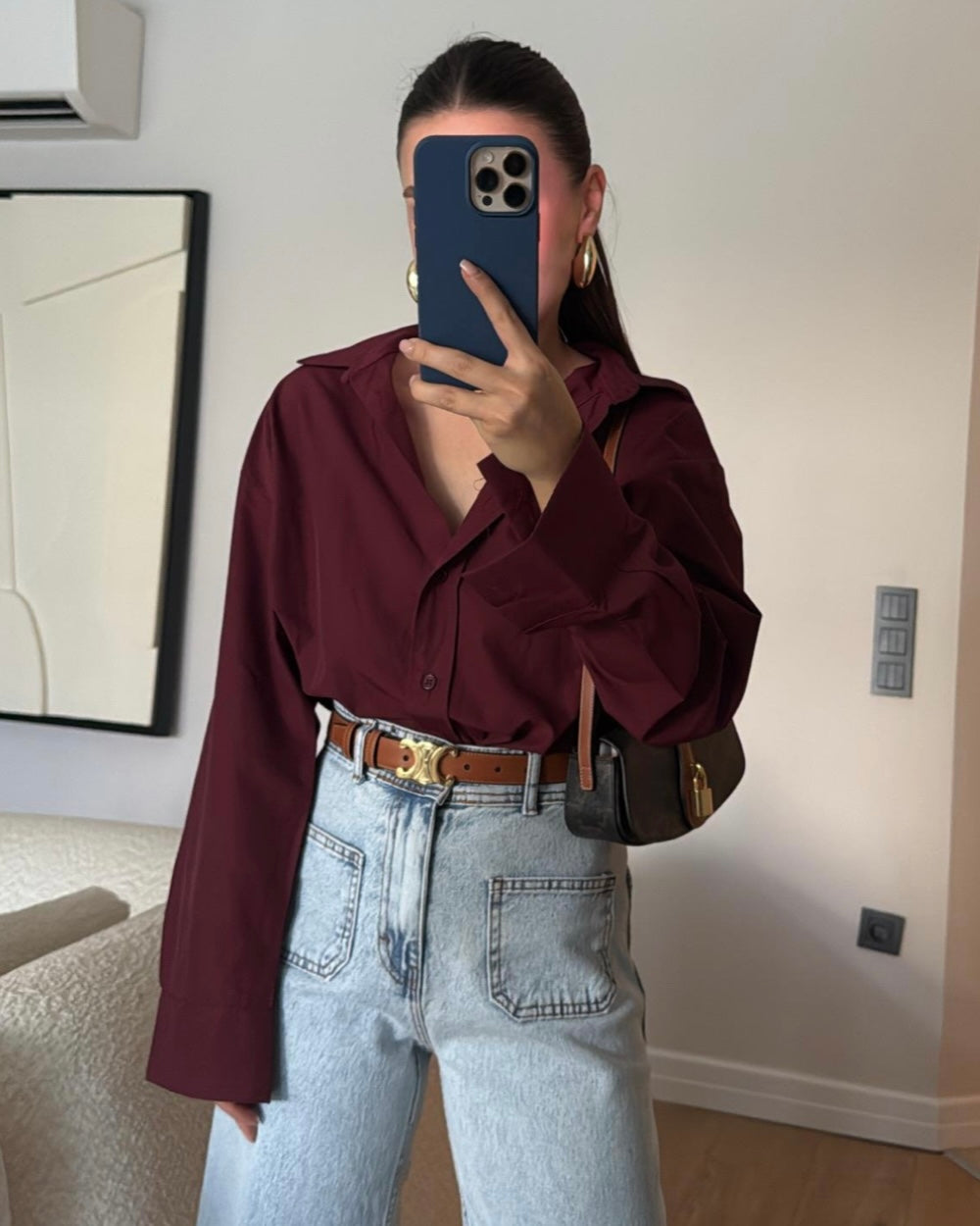 Burgundy Button-Up Shirt | قميص بأزرار أمامية بلون البيرغندي