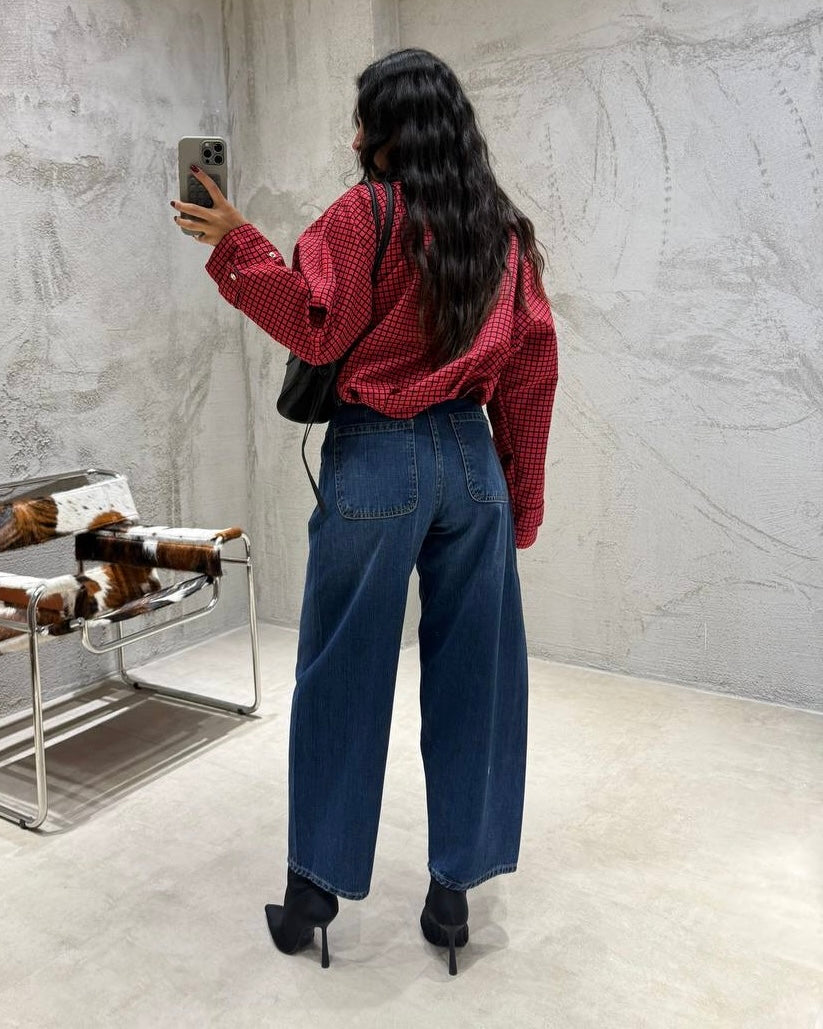 High-Waisted Medium Wash Balloon Wide-Leg Denim Jeans | جينز بخصر عالي وقصة بالون واسعة
