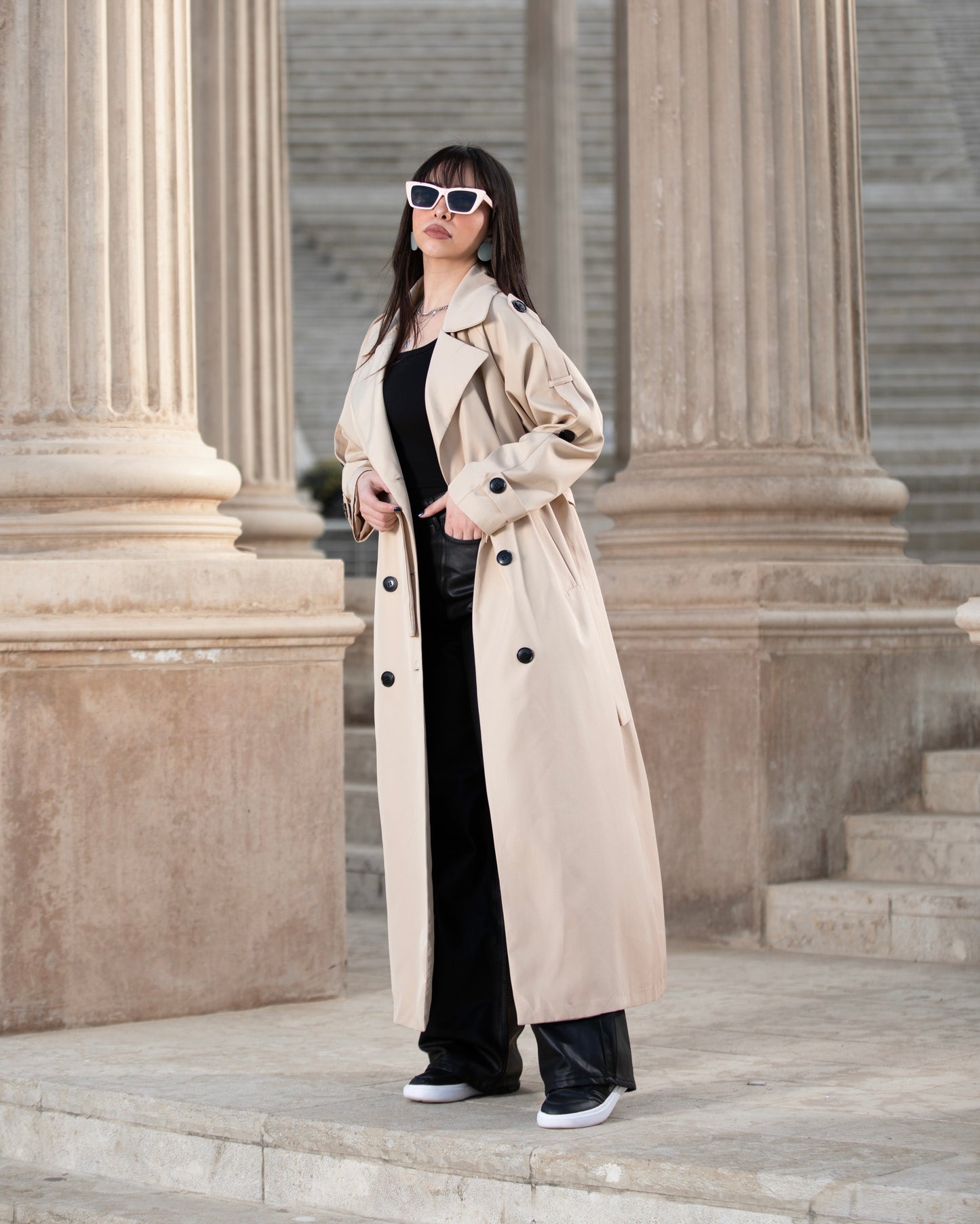 Beige Maxi Oversized Trench Coat