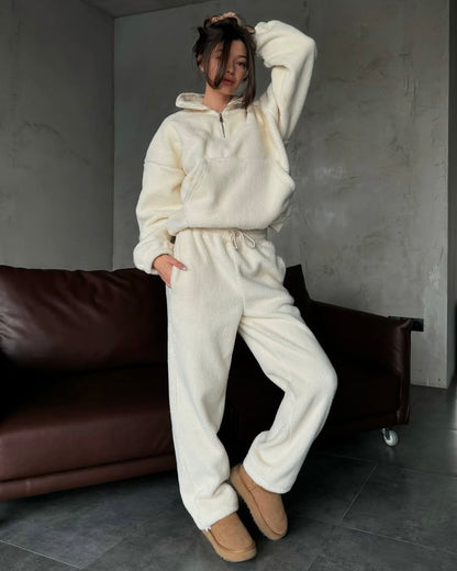 Cream Fleece Pullover and Pants Set