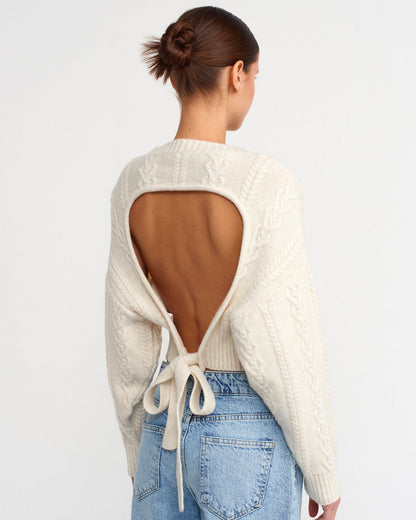 Backless Rose Embroidered Knitwear Sweater