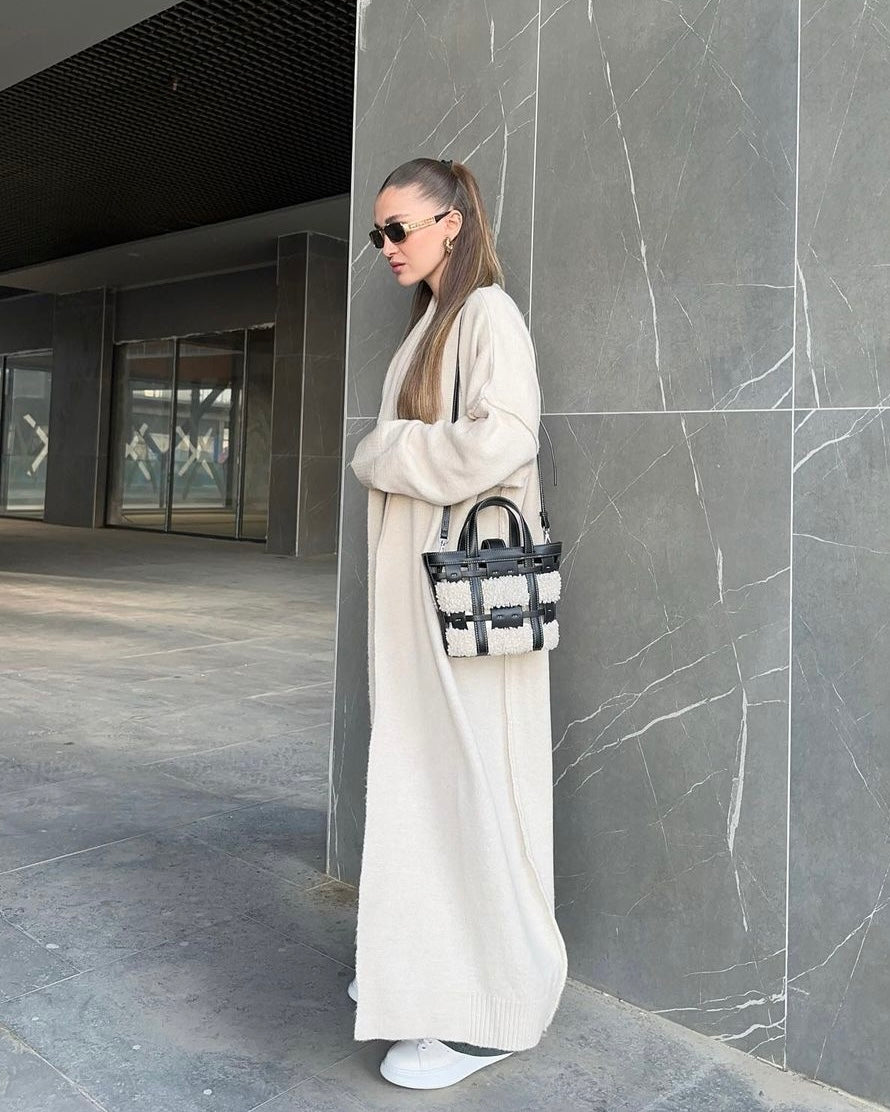 קרדיגן ארוך קרע סרוג