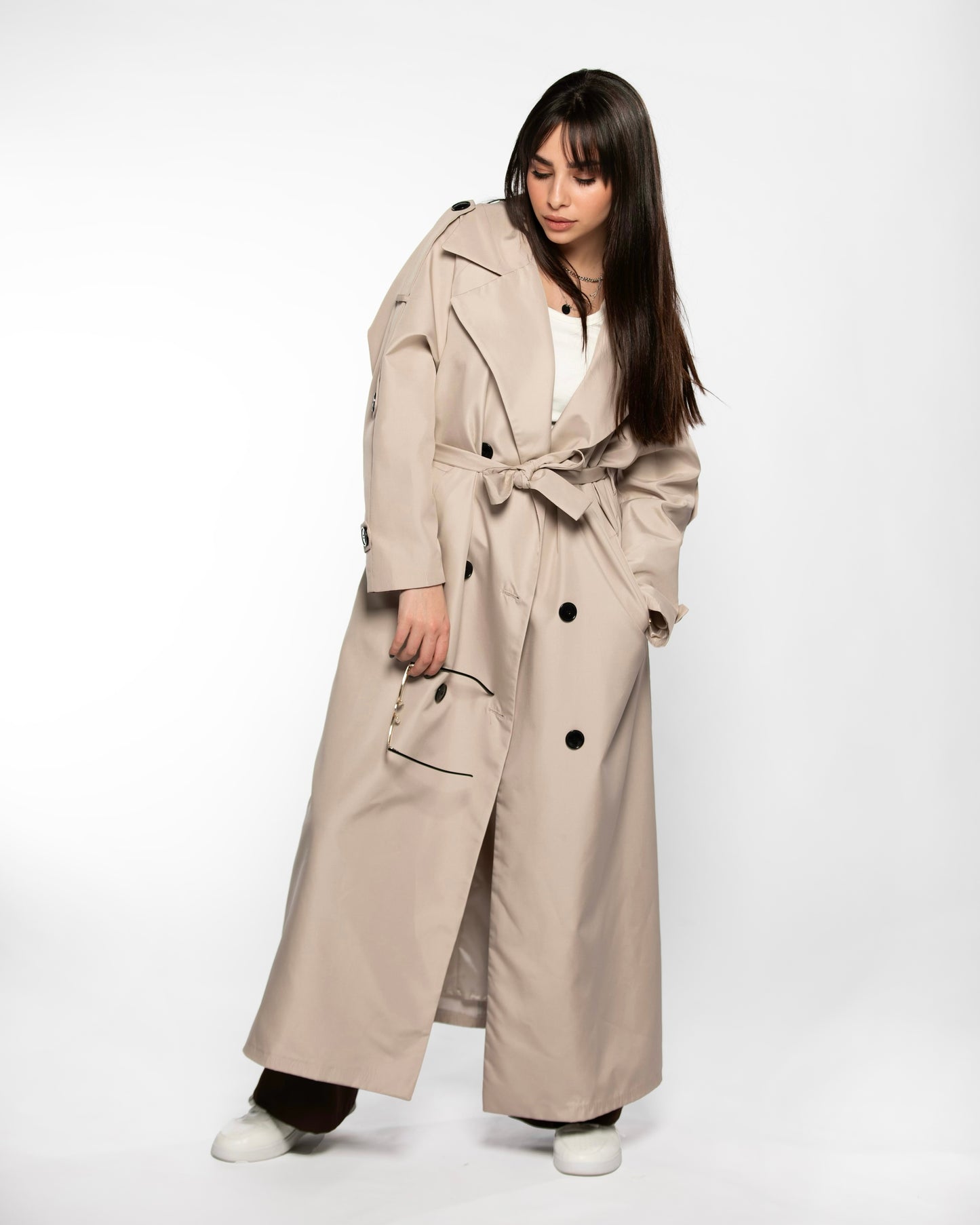 Beige Maxi Oversized Trench Coat