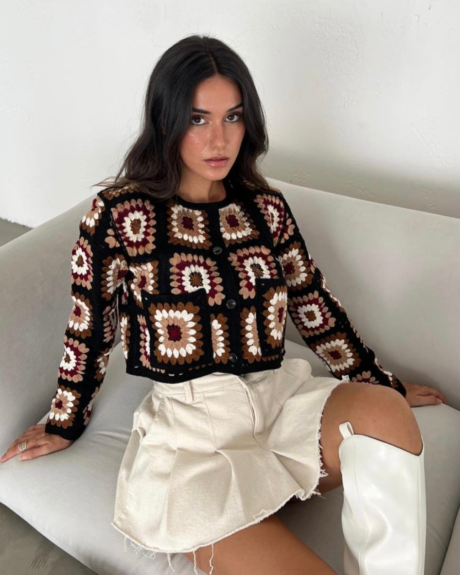 קרדיגן קצוץ בדוגמת ריבוע