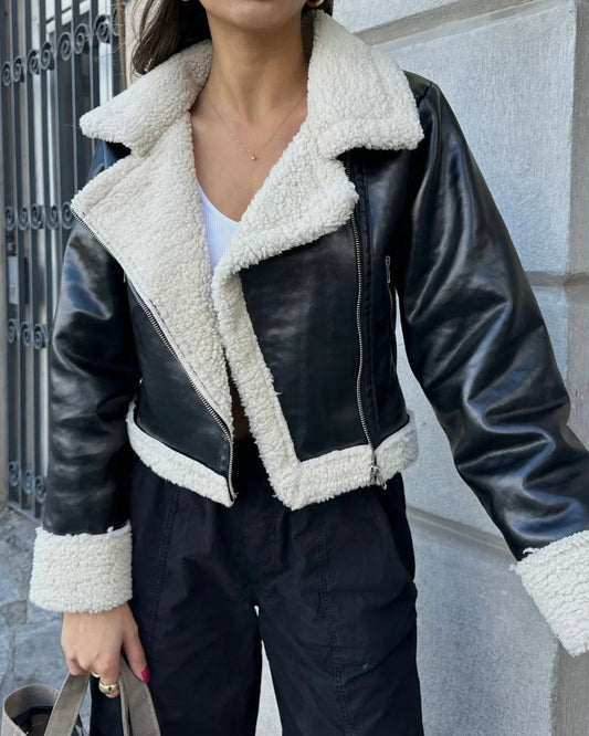 Cropped Black Leather Jacket