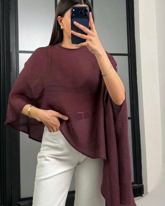 Maroon Flowy Cape Top | بلوزة كاب انسيابية باللون الخمري