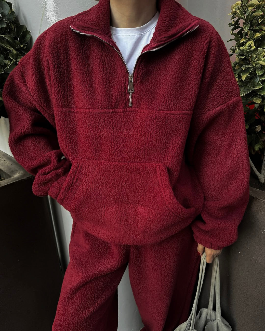 Burgundy Fleece Pullover and Pants Set