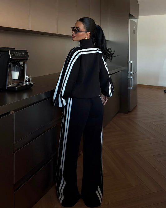 Black Two-Piece Set with white Stripes