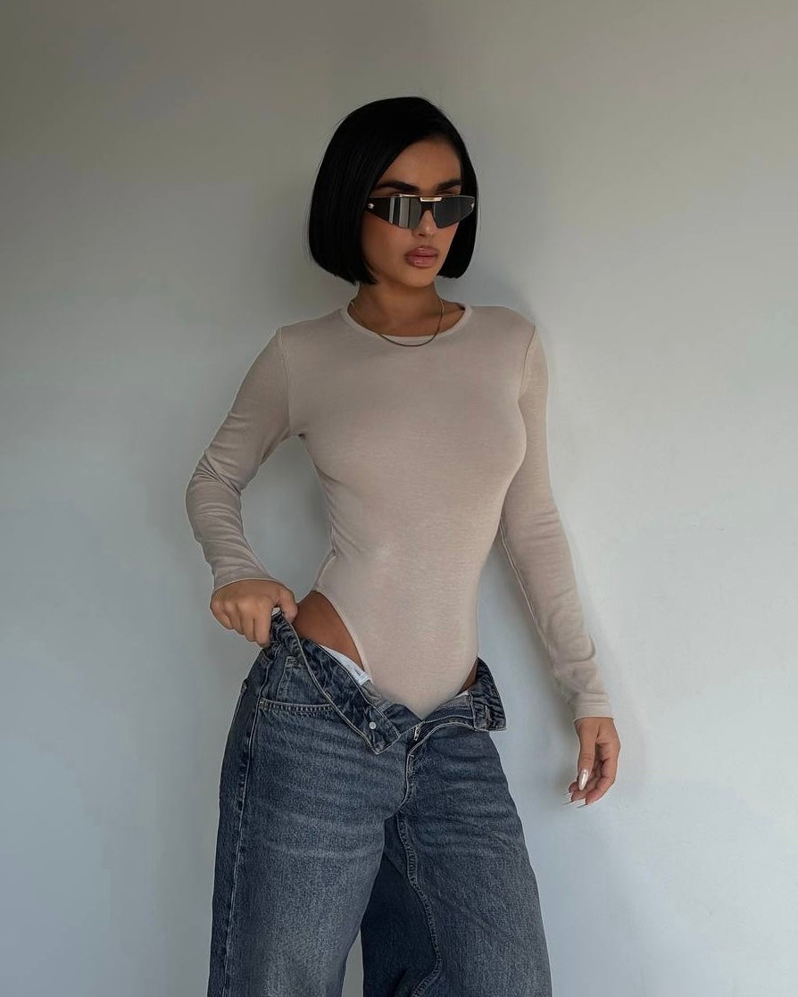 Nude Long Sleeve Bodysuit | بودي سوت نود بأكمام طويلة