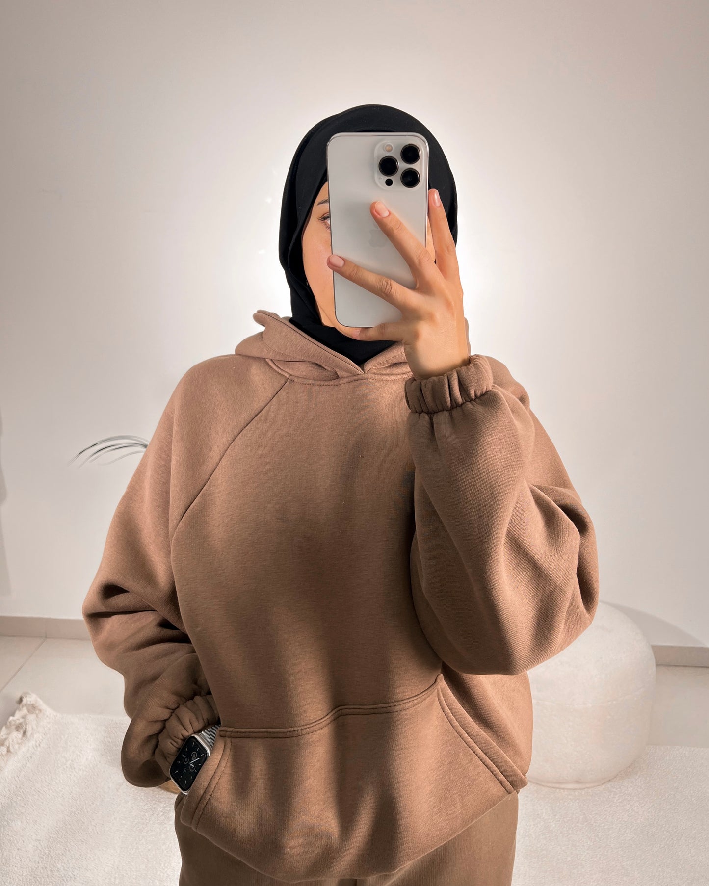 Brown Casual Hoodie Set