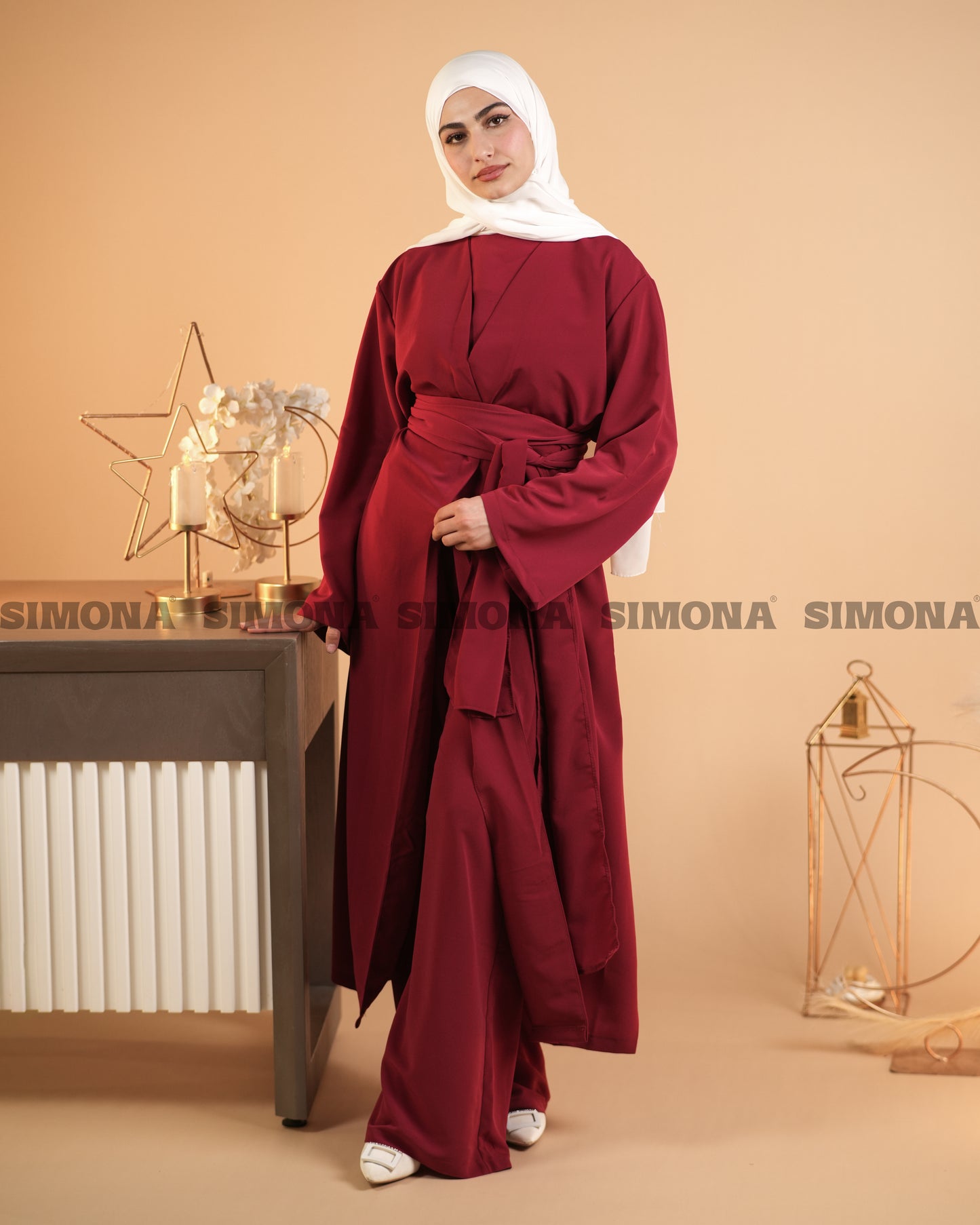 Maroon Elegant 3 Piece Abaya