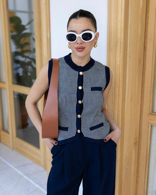 Navy Blue Striped Vest