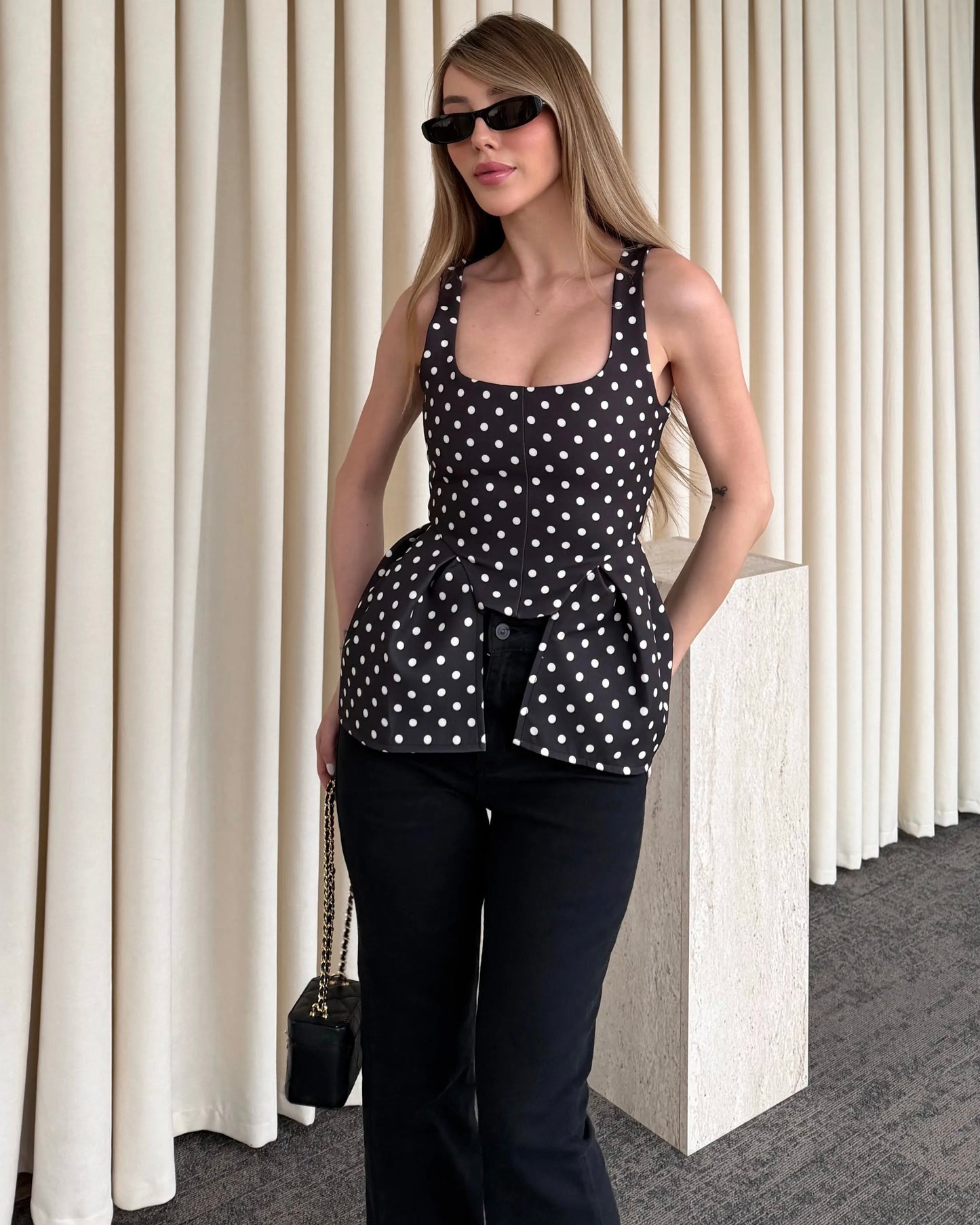 BlackPeplumTank Top||توب بيبلوم منقط اسود