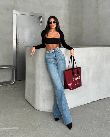 High Waisted Medium Wash Wide Leg Jeans