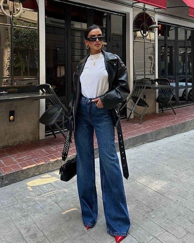 Dark Wash Wide Leg Jeans | بنطلون جينز واسع بلون دينم غامق