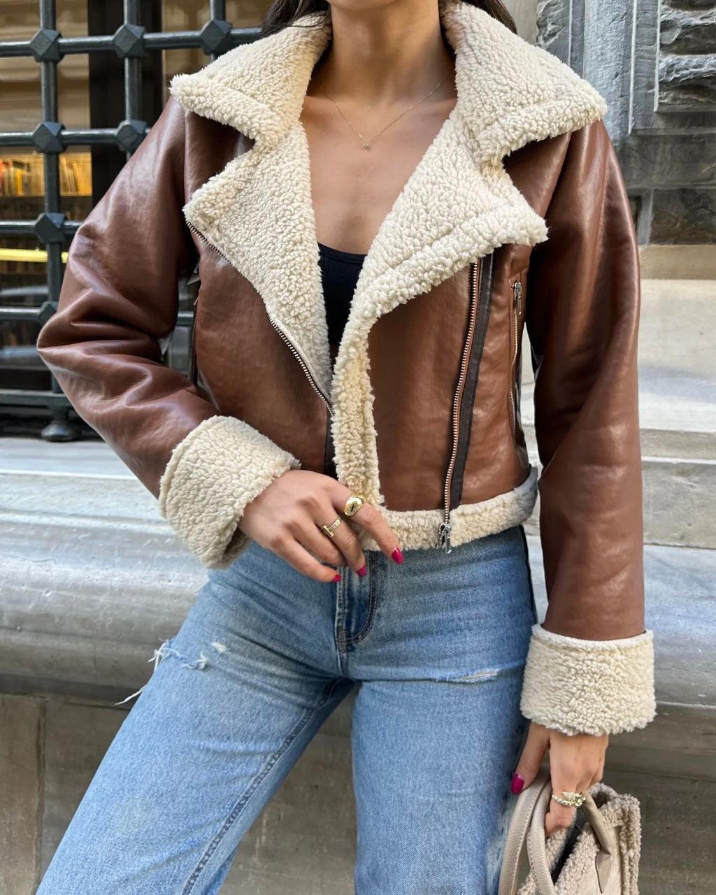 Cropped Honey Brown Leather Jacket