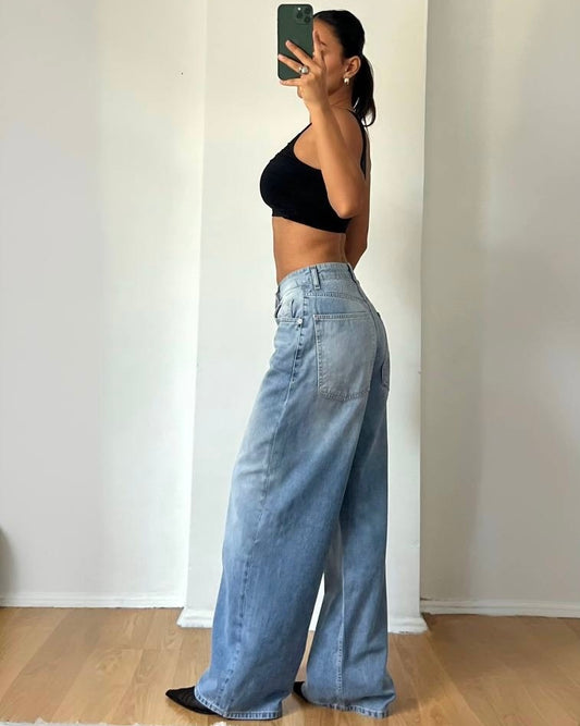 Light Wash Wide-Leg Denim Jeans | جينز أزرق فاتح بقصة واسعة