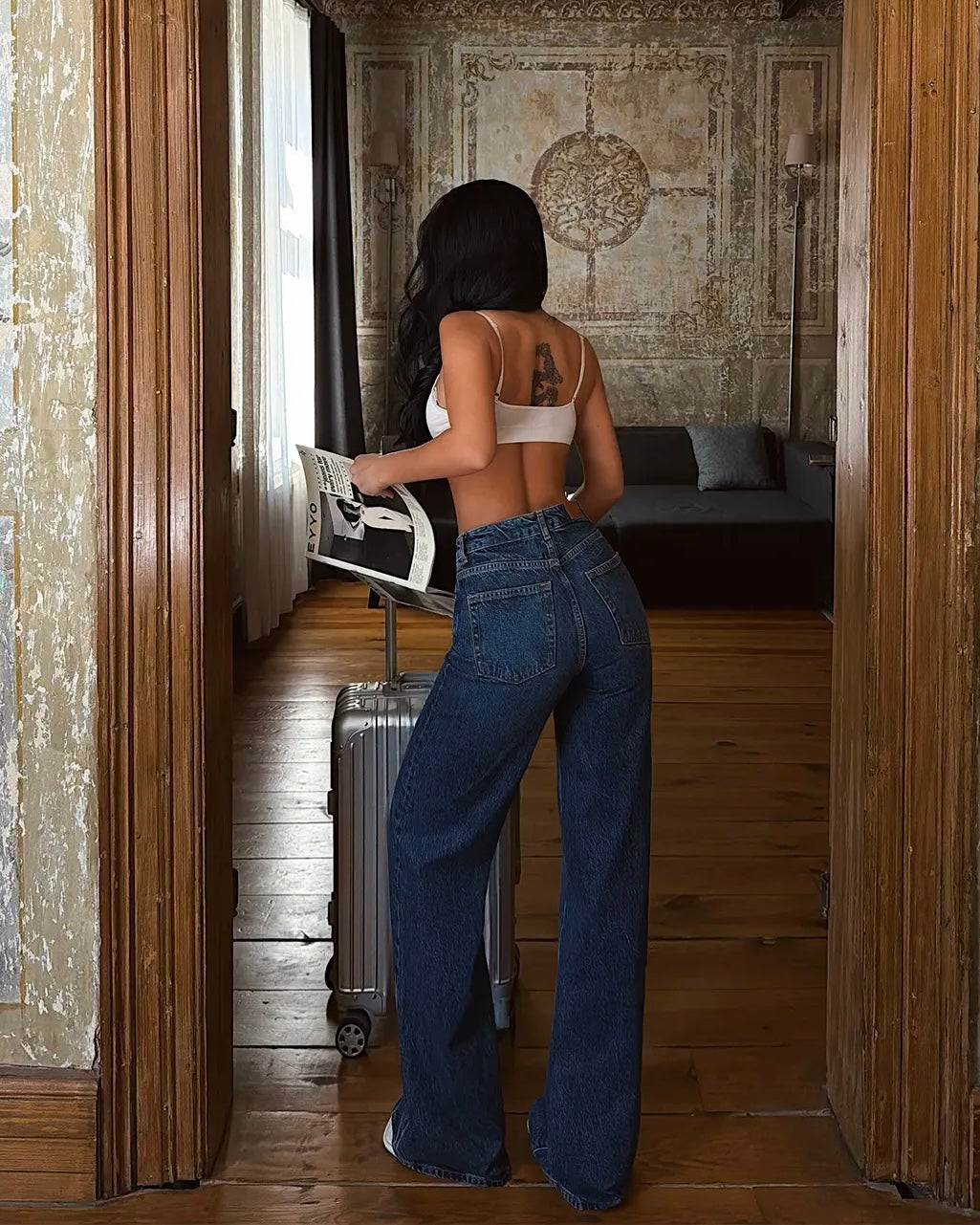 Vintage High-Waist Flared Denim Jeans | جينز واسع عالي الخصر ستايل ڤينتج