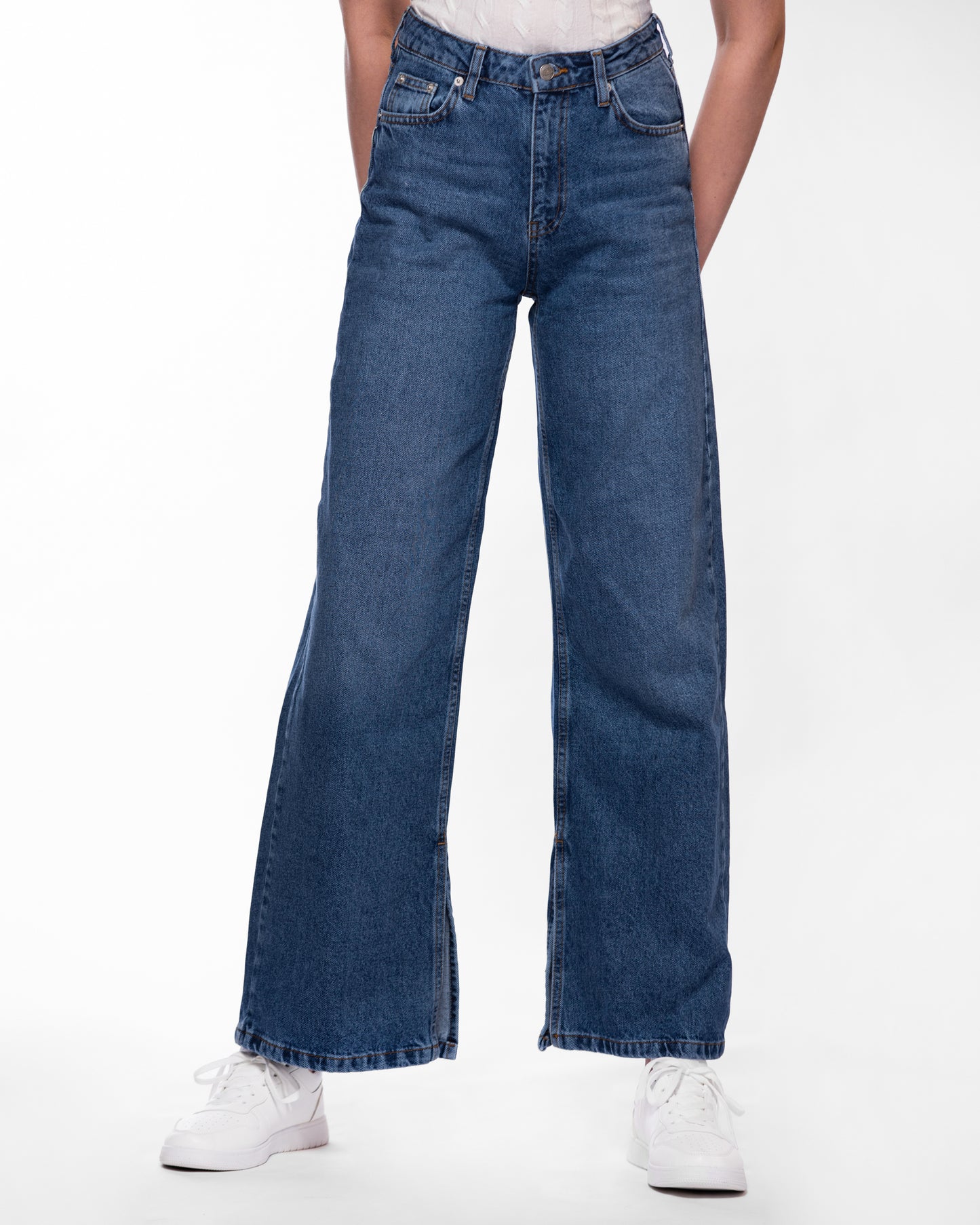 Wide Leg Denim Jeans With A Slit