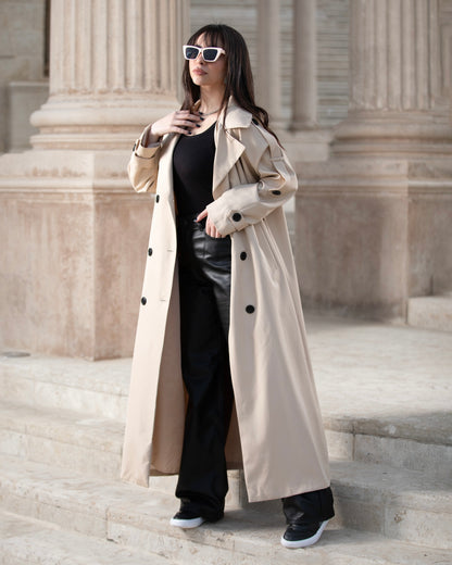 Beige Maxi Oversized Trench Coat