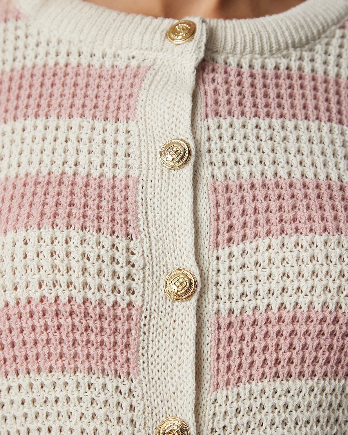 Pink Striped Knitted Cardigan