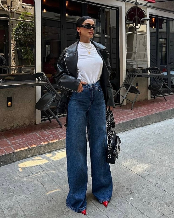 Dark Wash Wide Leg Jeans | بنطلون جينز واسع بلون دينم غامق