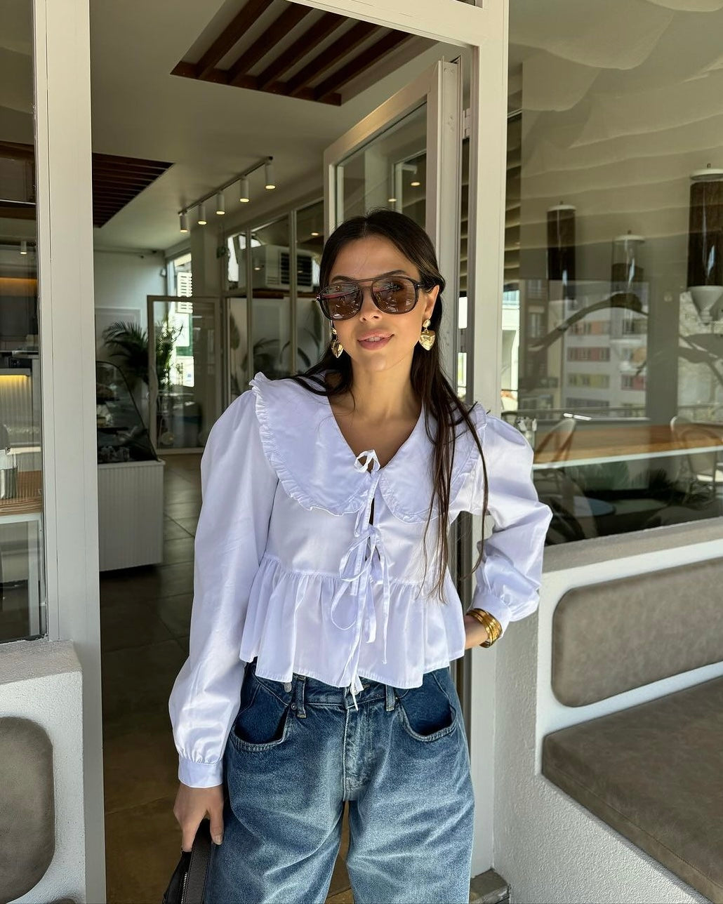 Tie Front Linen Blouse in White