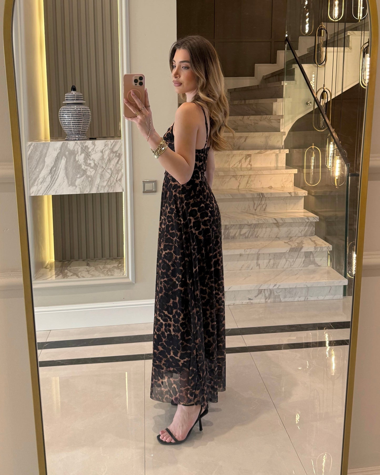 Elegant Leopard Print Mesh Maxi Dress | فستان ماكسي أنيق بنقشة ليوبارد