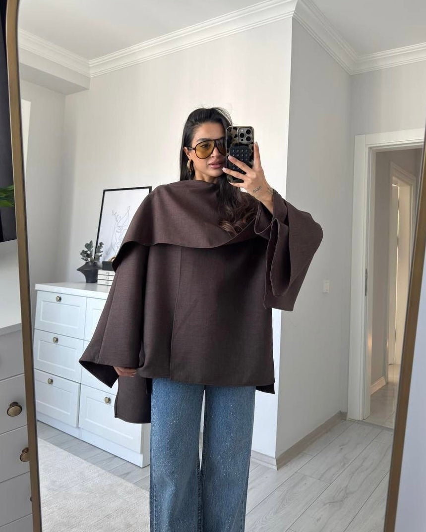 Brown Asymmetrical Cape Top | توب كيب غير متماثل باللون البني