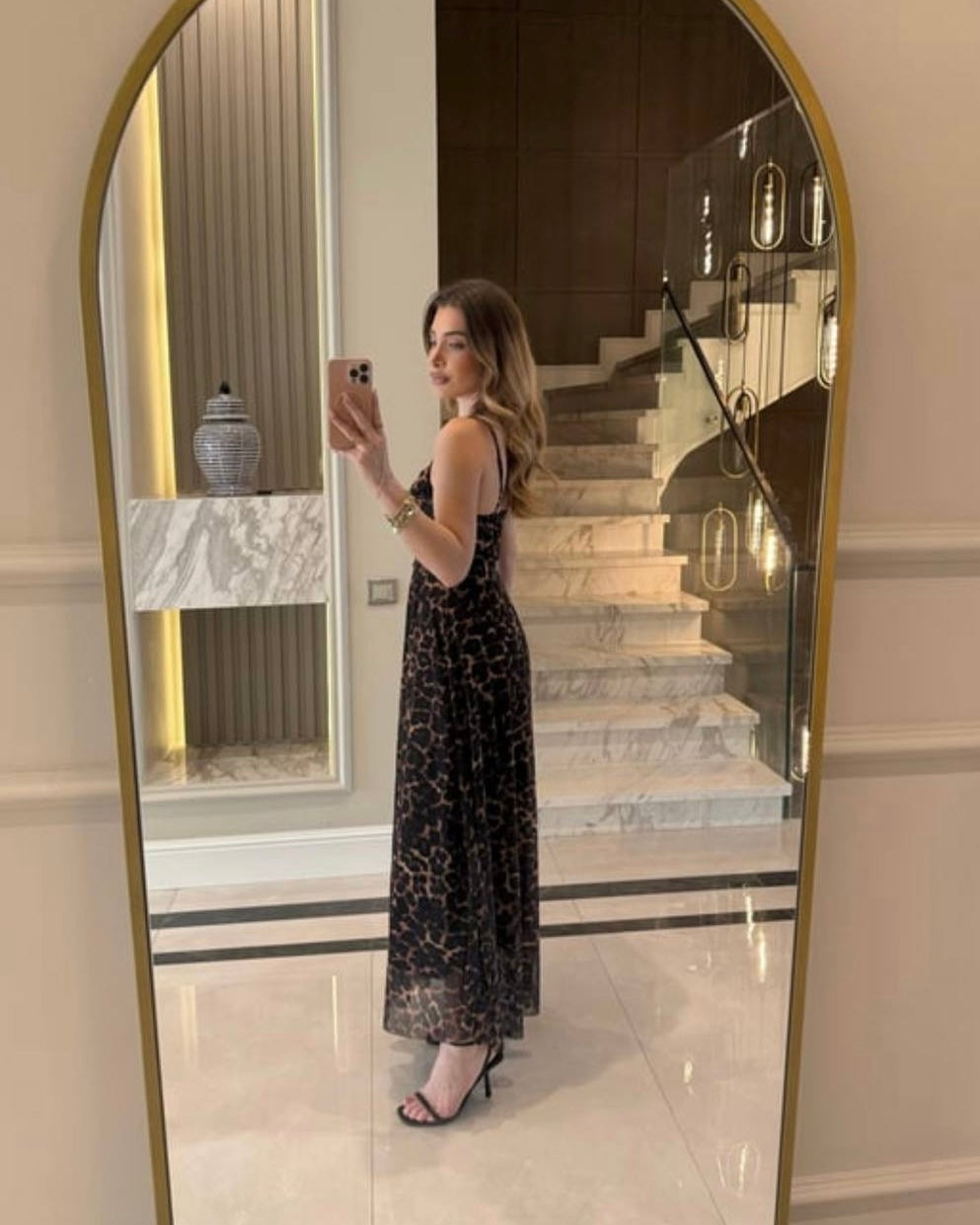 Elegant Leopard Print Mesh Maxi Dress | فستان ماكسي نسائي أنيق بنقشة ليوبارد
