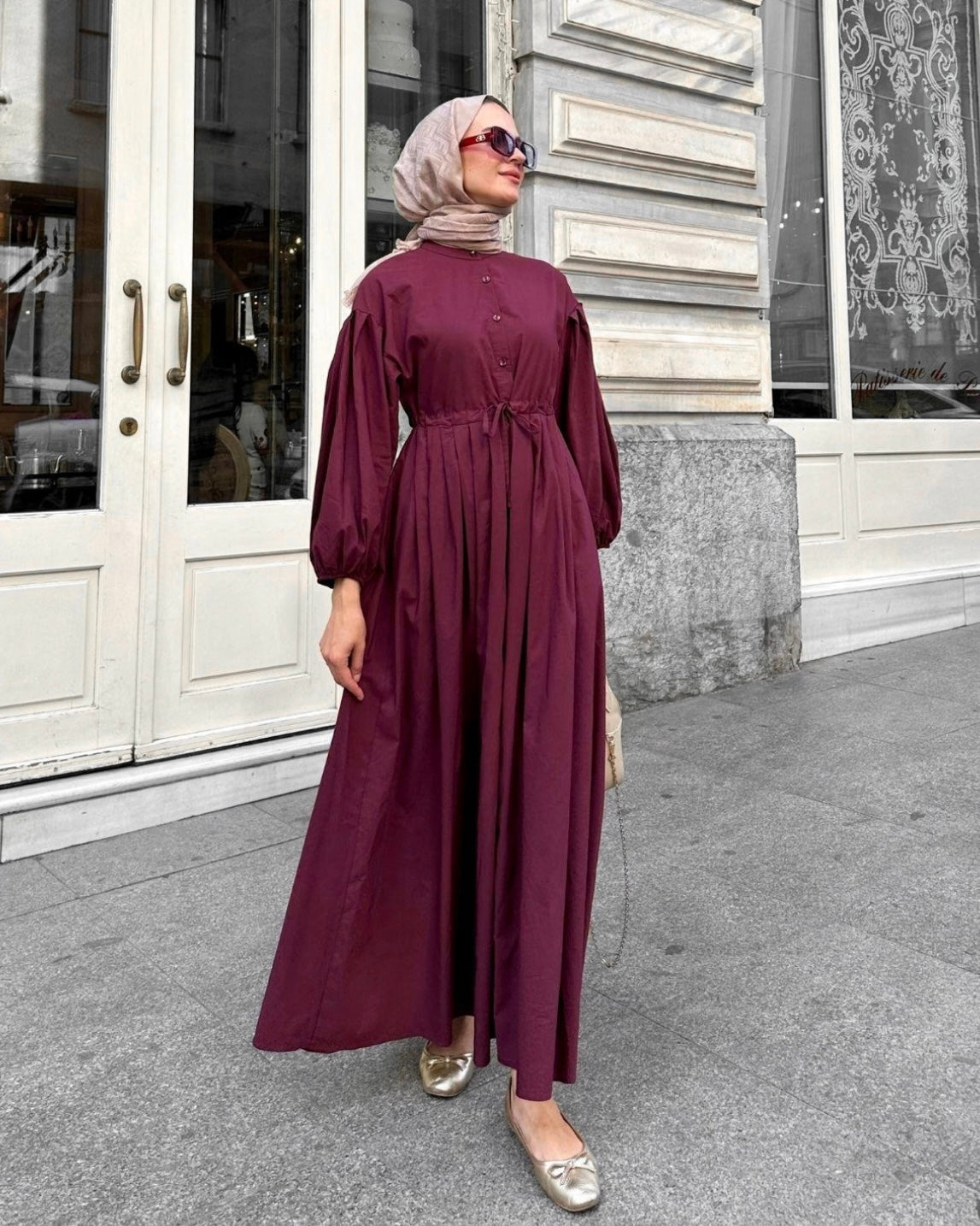 Plum Maxi Dress with Balloon Sleeves