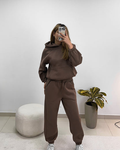 Brown Casual Hoodie Set