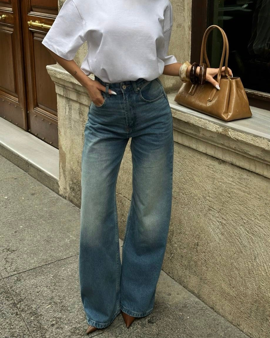 Leather Pocket Wide-Leg Pants| بنطلون واسع بتفاصيل جيوب جلد