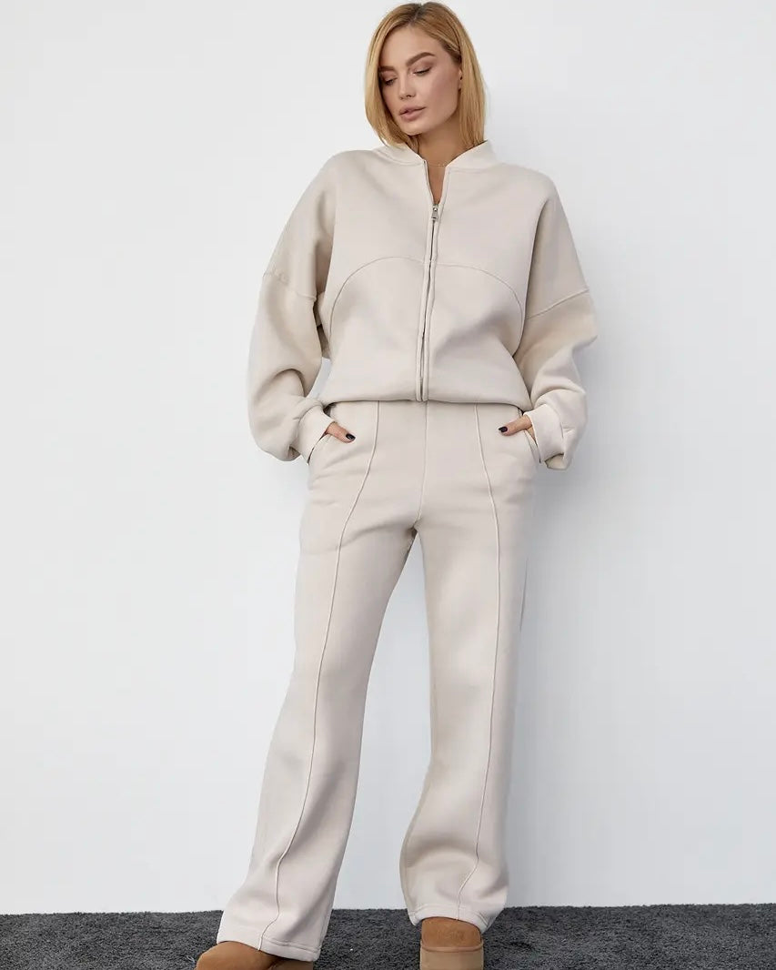 Beige Casual Loose Tracksuit