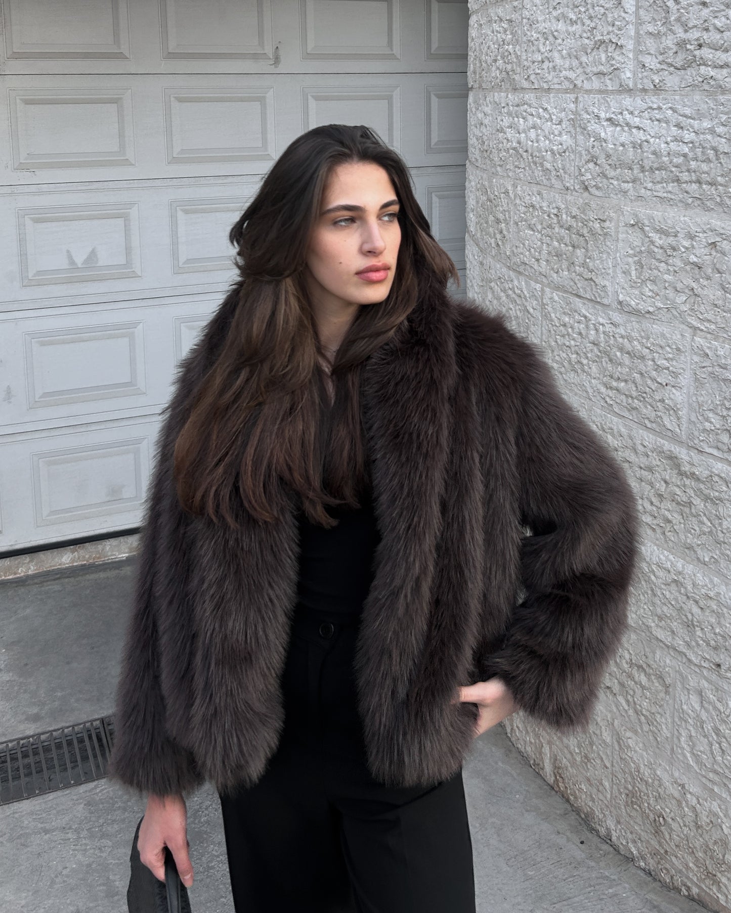 Chocolate Brown Faux Fur Oversized Jacket | جاكيت فرو واسع باللون البني