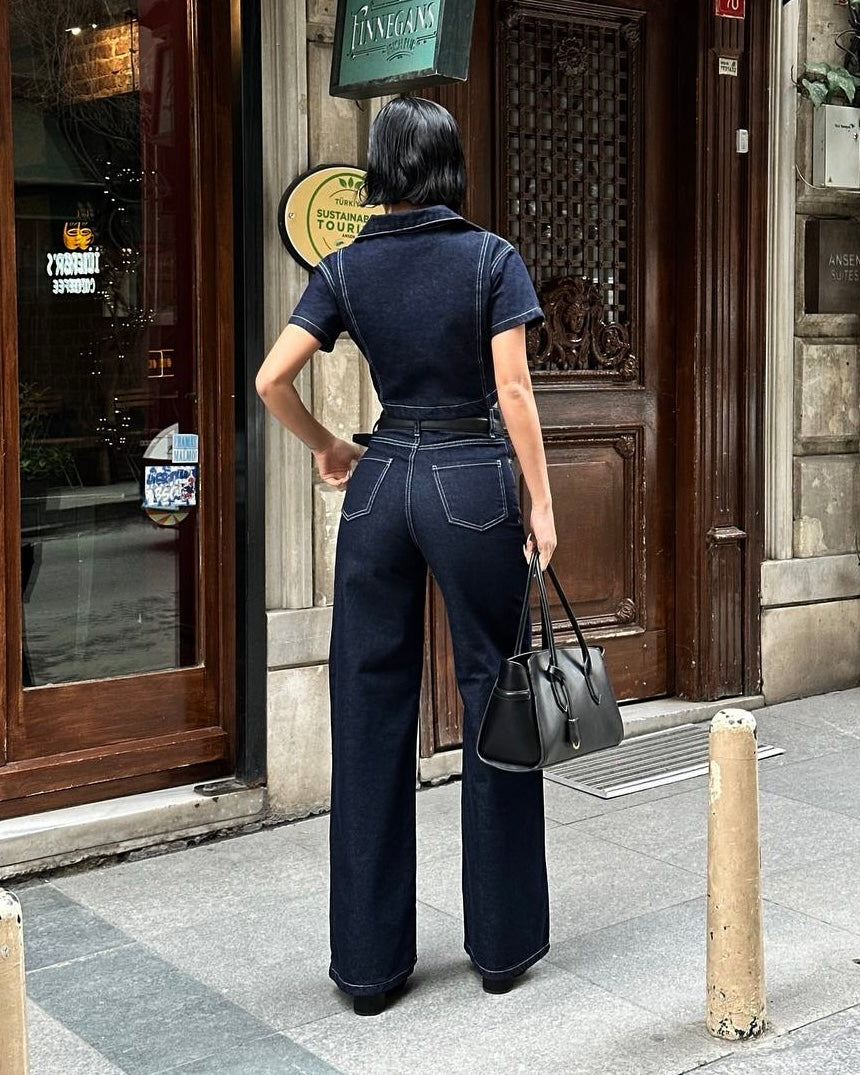 Short Sleeve Denim Set | طقم جينز نص كم