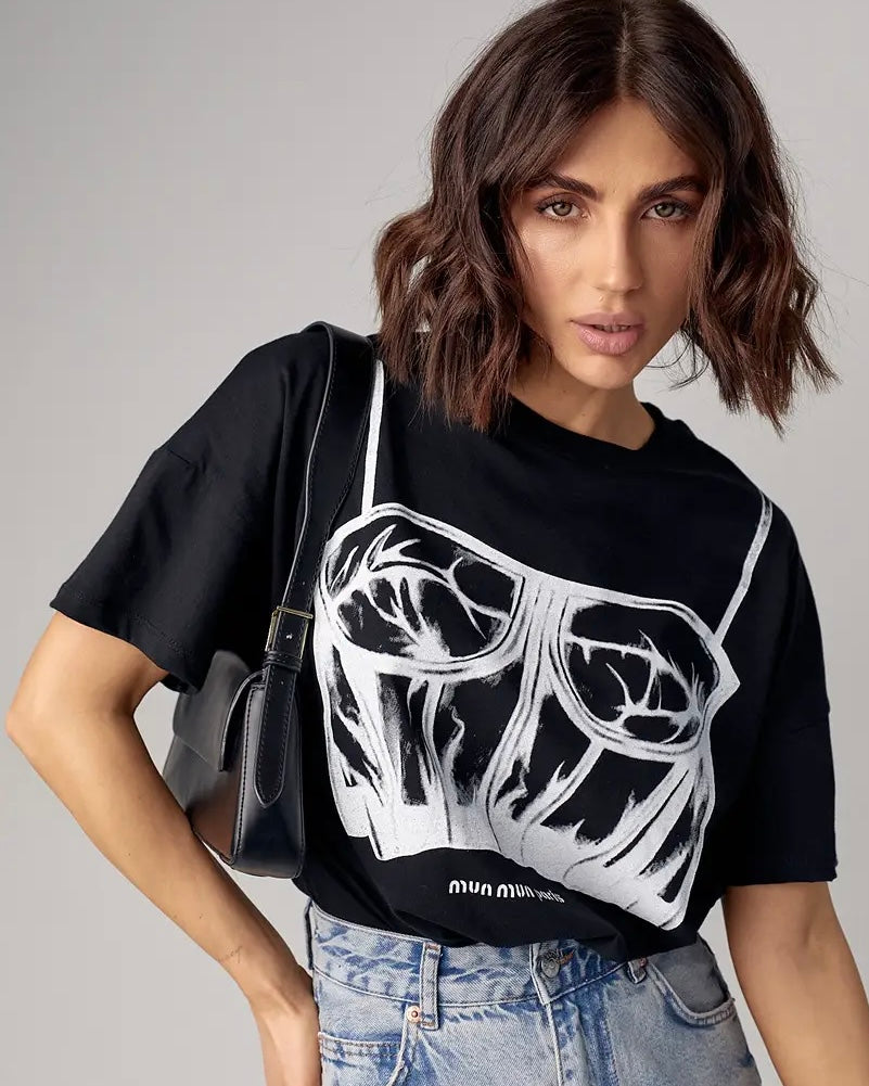 Graphic Corset Illusion Black Tee