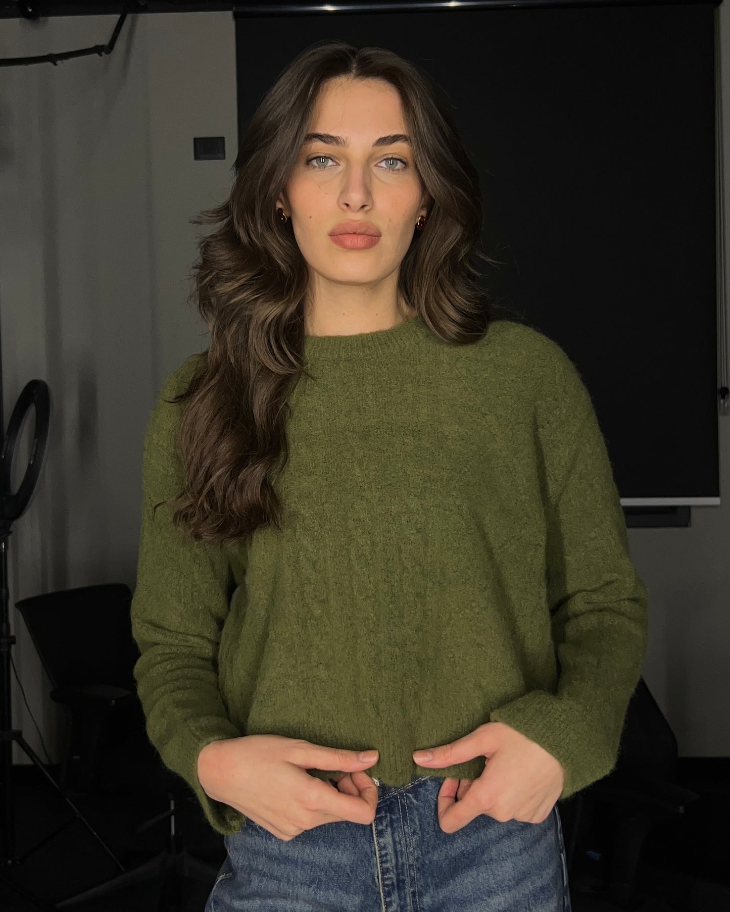 Olive Green Knit Braided Sweater | سويتر محاك مضفر باللون الزيتوني