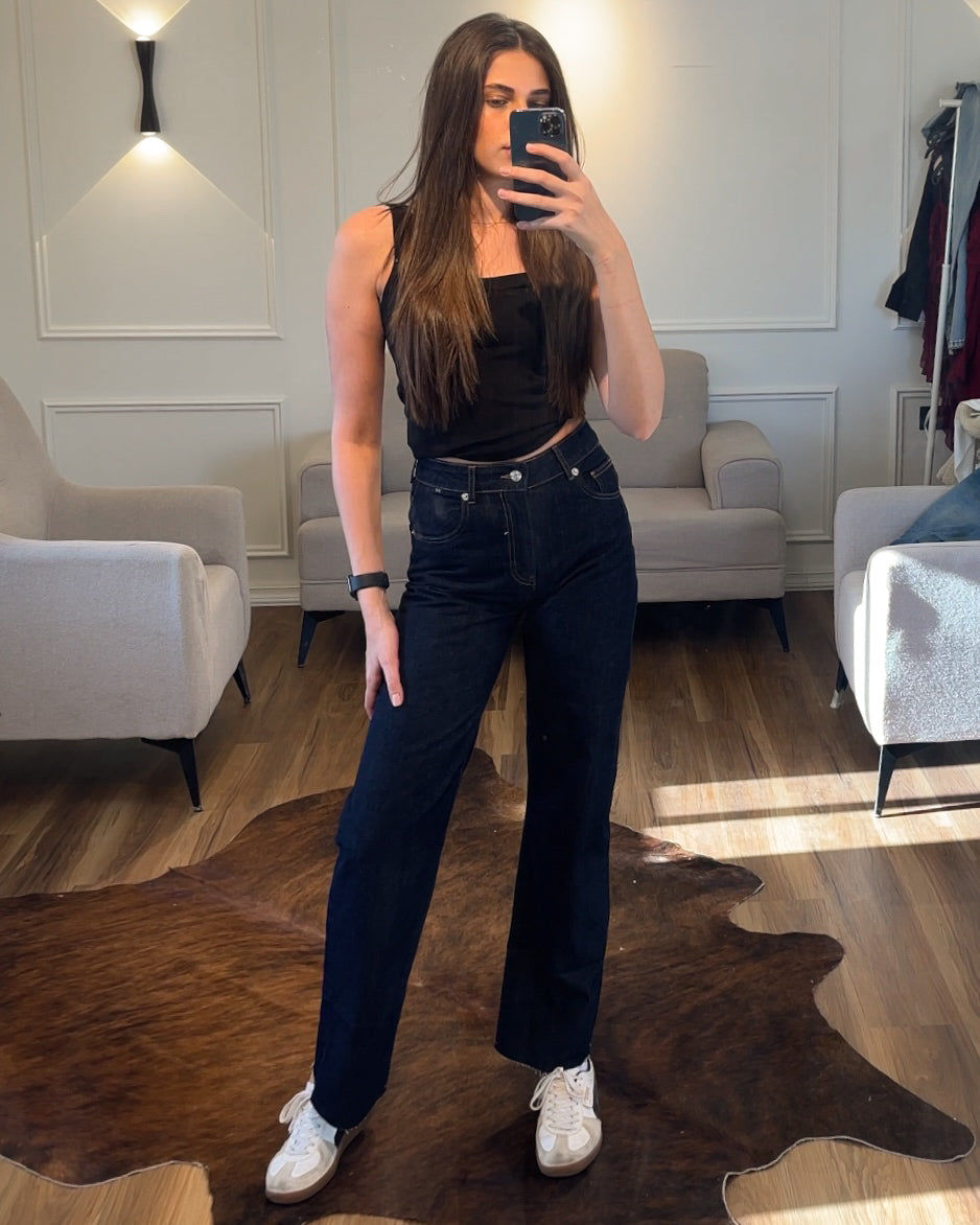 Indigo High Rise Straight Leg Jeans | بنطلون جينز بلون دينم غامق