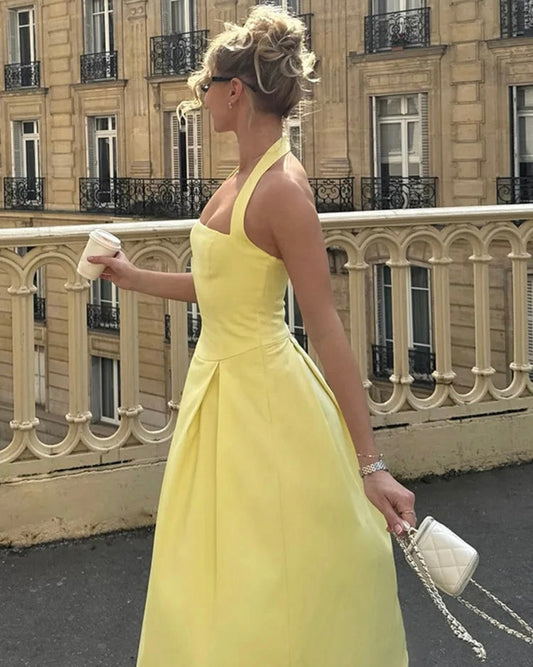 Lemon Halter Midi Dress | فستان ميدي أصفر برباط حول الرقبة