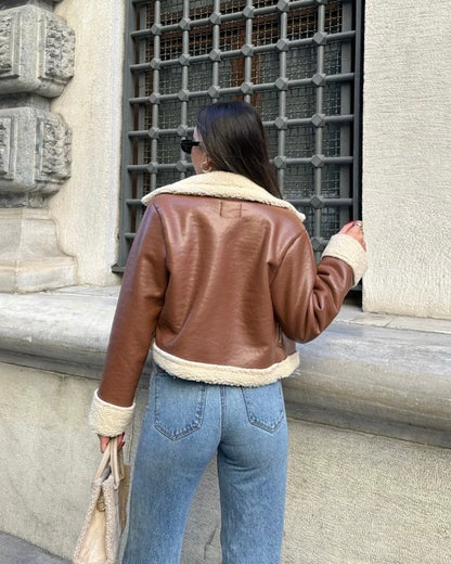 Cropped Honey Brown Leather Jacket