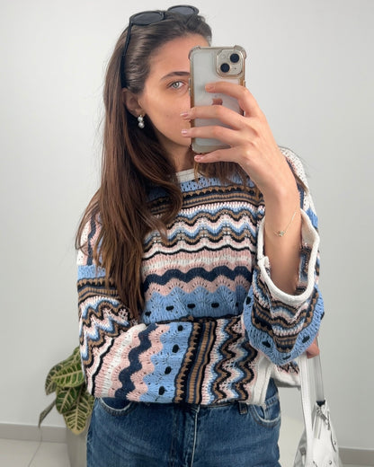 Boho-Chic Multicolor Knit Sweater