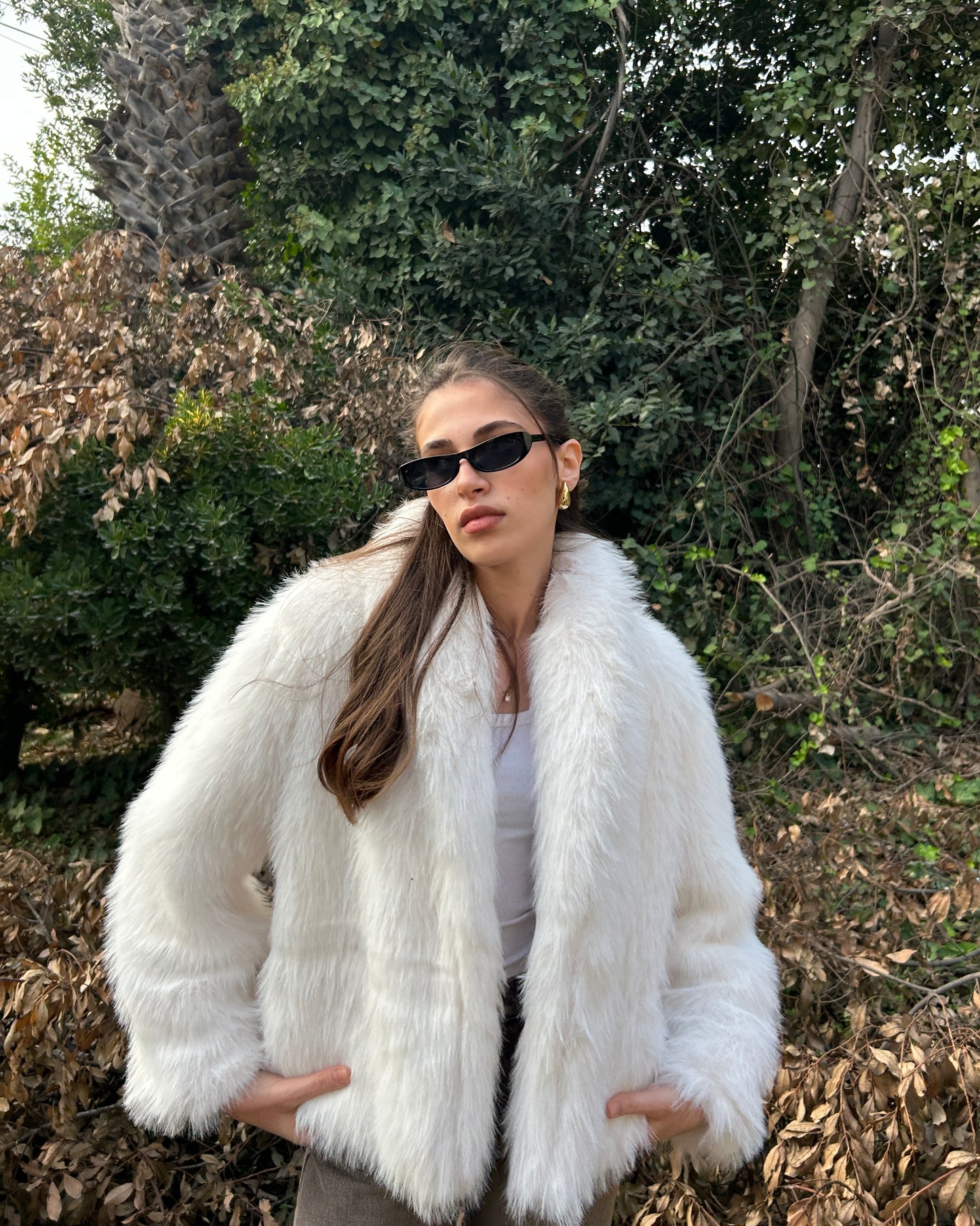 Creamy White Faux Fur Oversized Jacket | جاكيت فرو واسع باللون الكريمي