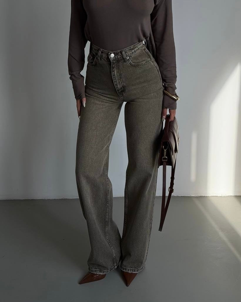 Acid Wash High-Rise Denim Jeans | جينز باهت بخصر عالي