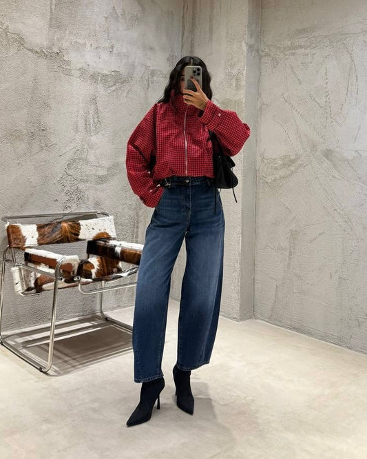 High-Waisted Medium Wash Balloon Wide-Leg Denim Jeans | جينز بخصر عالي وقصة بالون واسعة